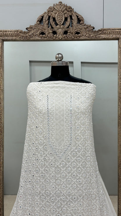 Premium Gents Kurta Pure Georgette Heavy Sequence Pearl and Mirror Off-White