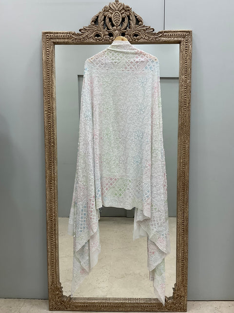 Heavy Designer Multicolored Cutdana Dupatta Off White