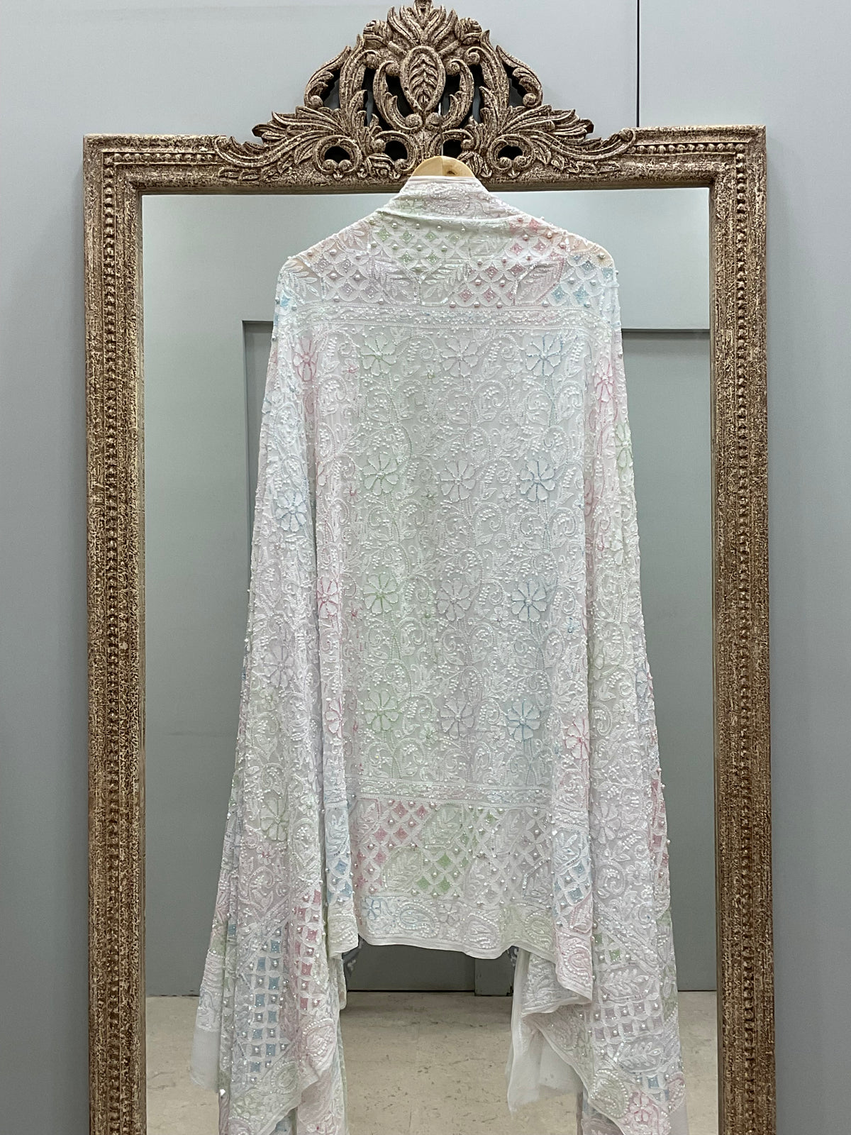 Heavy Designer Multicolored Cutdana Dupatta Off White