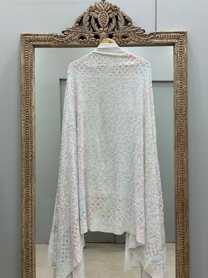 Heavy Designer Multicolored Cutdana Dupatta Off White
