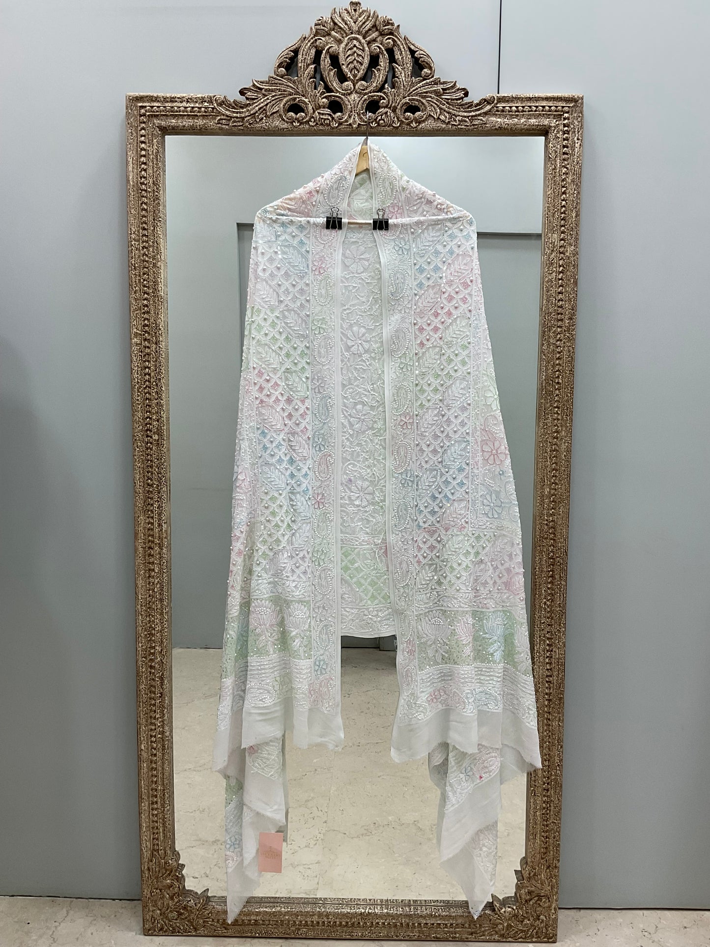 Heavy Designer Multicolored Cutdana Dupatta Off White