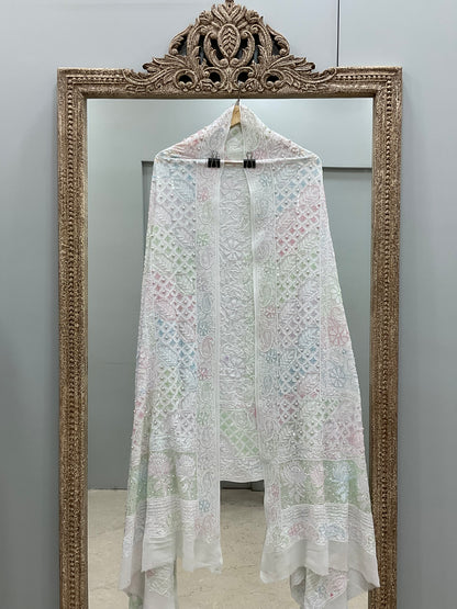 Heavy Designer Multicolored Cutdana Dupatta Off White