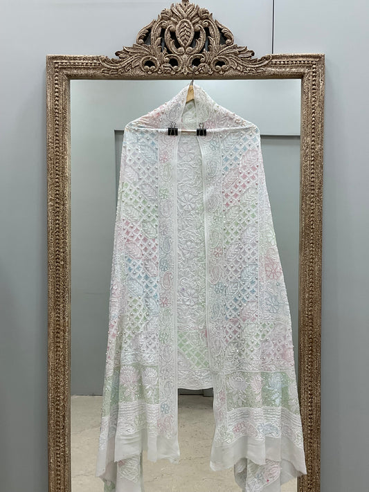 Heavy Designer Multicolored Cutdana Dupatta Off White