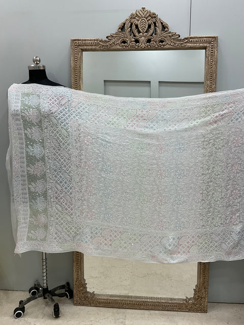 Heavy Designer Multicolored Cutdana Dupatta Off White