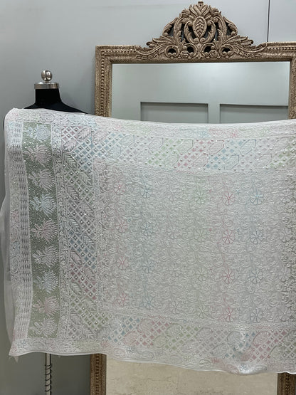 Heavy Designer Multicolored Cutdana Dupatta Off White