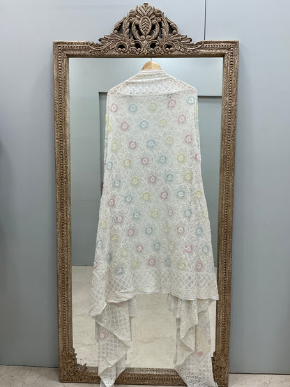 Heavy Designer Multicolored Cutdana Dupatta Off White