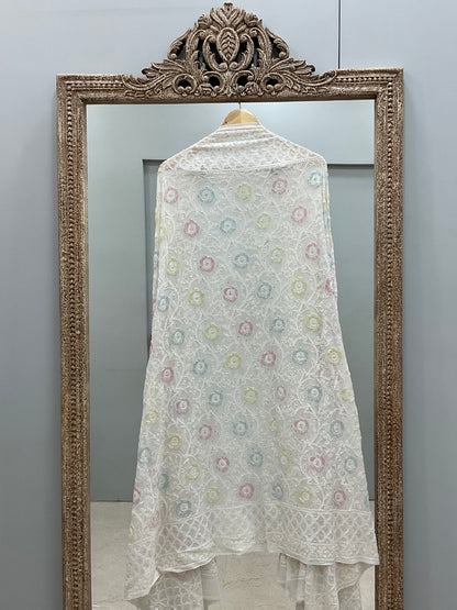 Heavy Designer Multicolored Cutdana Dupatta Off White