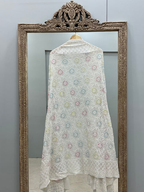 Heavy Designer Multicolored Cutdana Dupatta Off White