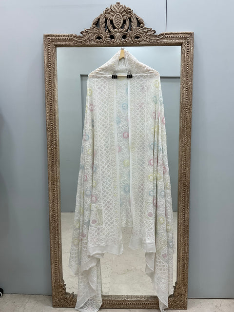 Heavy Designer Multicolored Cutdana Dupatta Off White
