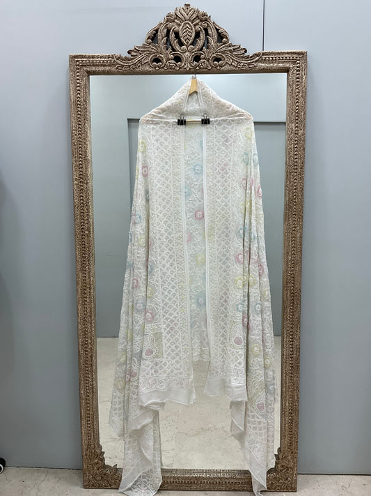 Heavy Designer Multicolored Cutdana Dupatta Off White