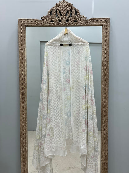 Heavy Designer Multicolored Cutdana Dupatta Off White
