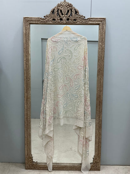 Heavy Designer Multicolored Cutdana Dupatta Off White