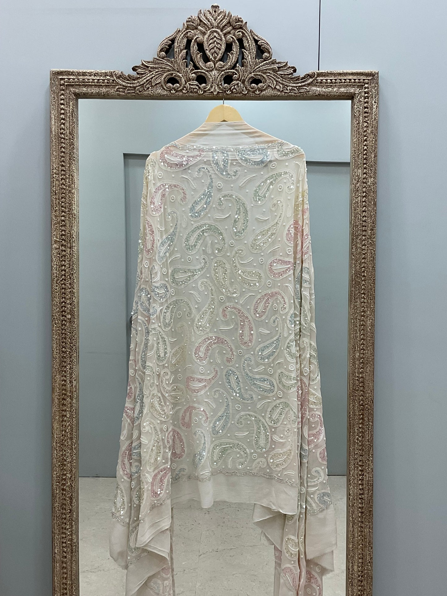 Heavy Designer Multicolored Cutdana Dupatta Off White
