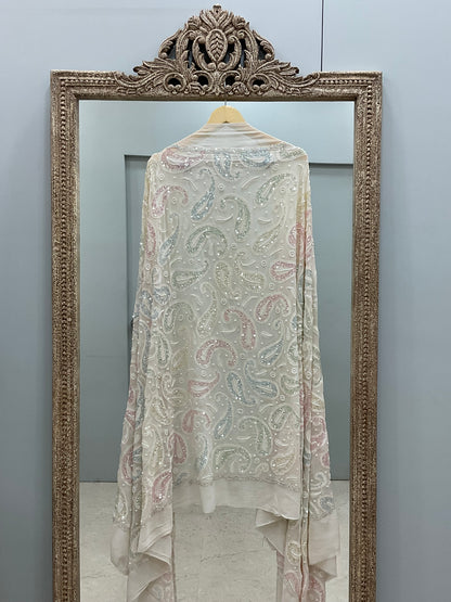 Heavy Designer Multicolored Cutdana Dupatta Off White