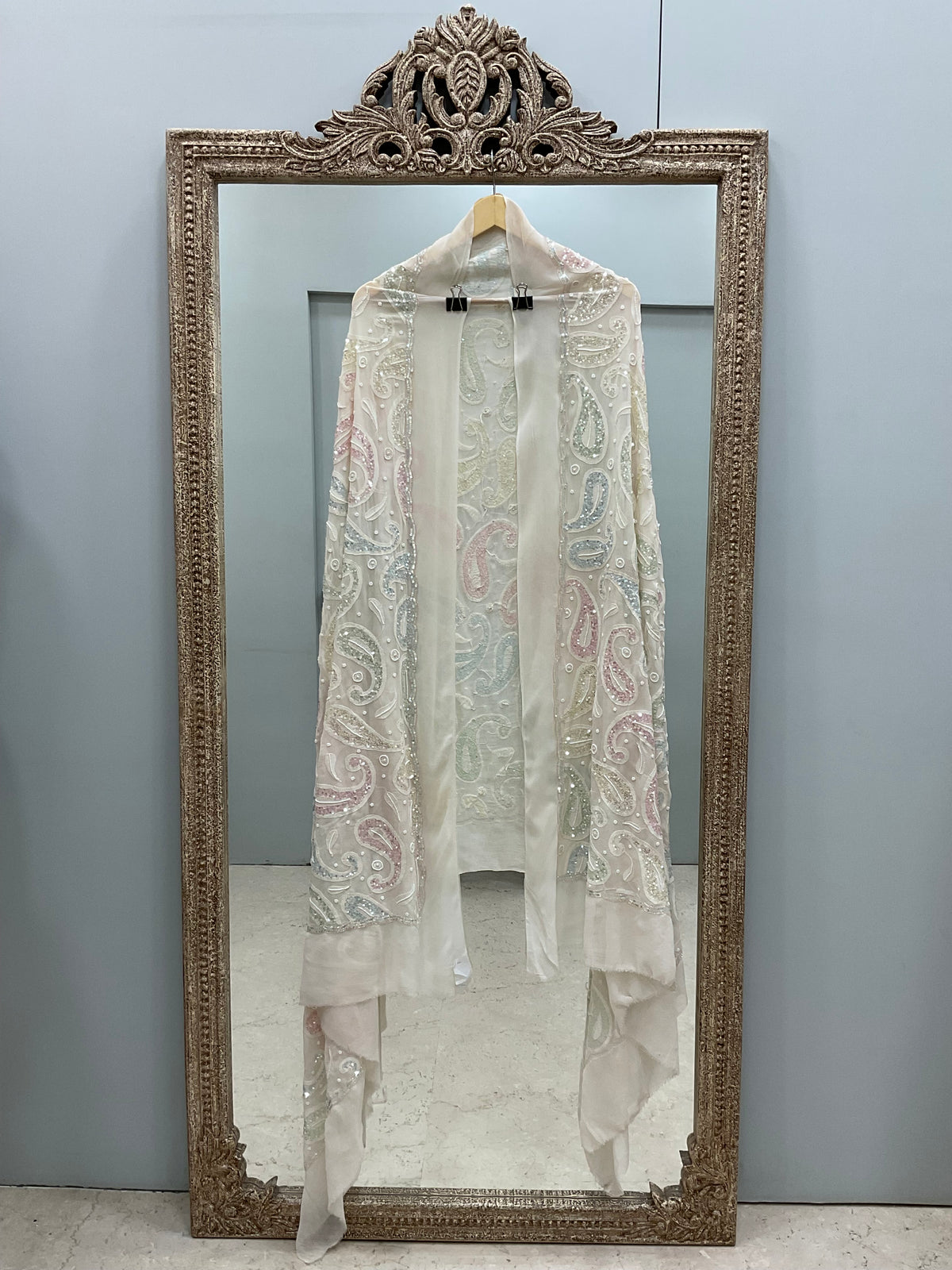 Heavy Designer Multicolored Cutdana Dupatta Off White