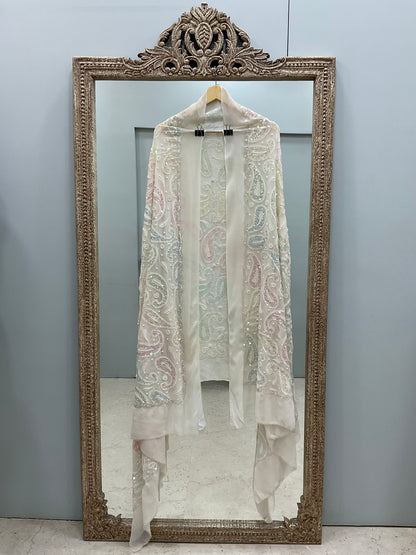 Heavy Designer Multicolored Cutdana Dupatta Off White