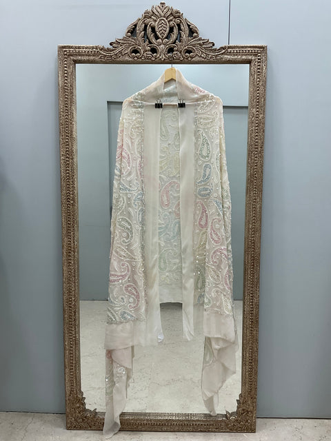 Heavy Designer Multicolored Cutdana Dupatta Off White