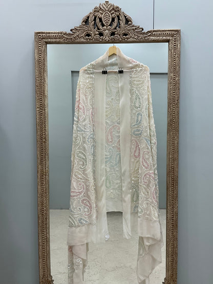 Heavy Designer Multicolored Cutdana Dupatta Off White