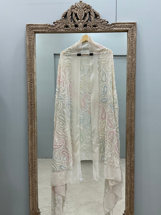 Heavy Designer Multicolored Cutdana Dupatta Off White