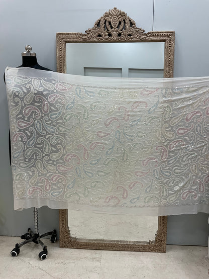 Heavy Designer Multicolored Cutdana Dupatta Off White