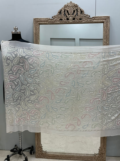 Heavy Designer Multicolored Cutdana Dupatta Off White