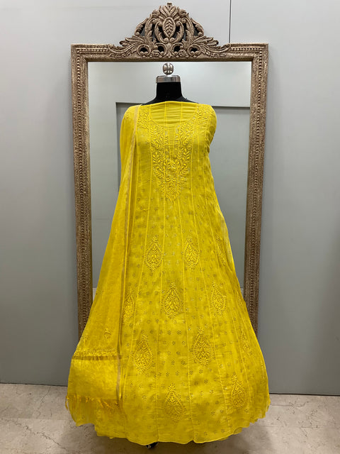 Pure Mul Anarkali Heavy Mukaish Work With Dupatta Yellow