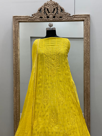 Pure Mul Anarkali Heavy Mukaish Work With Dupatta Yellow