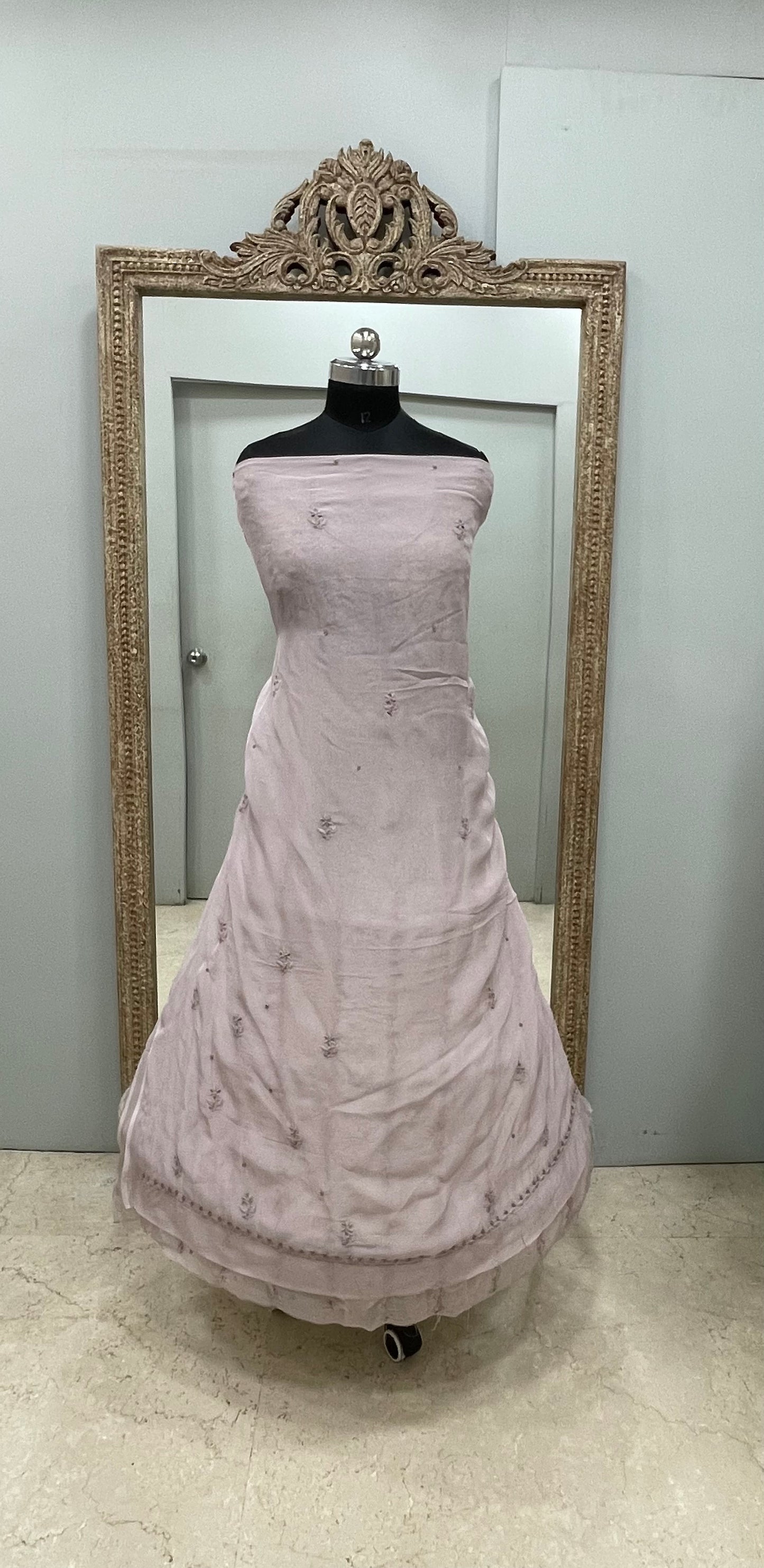 Semi Organza Straight Pearl And Work With Dupatta Lilac