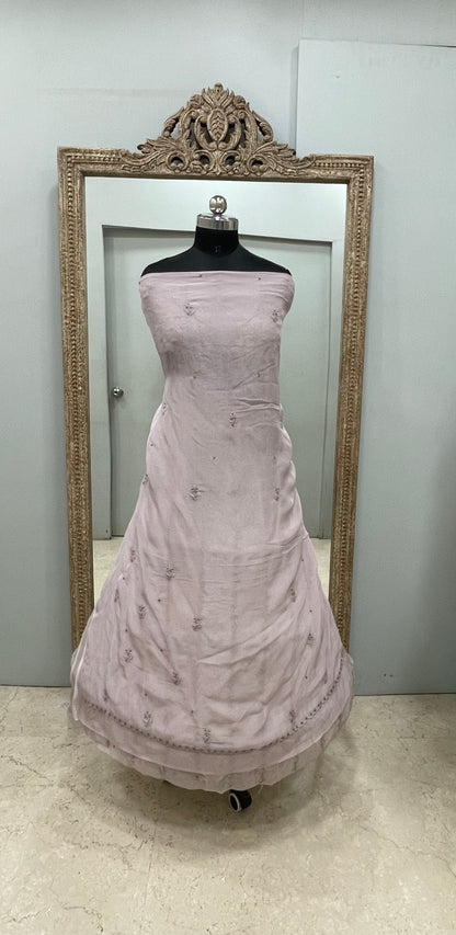 Semi Organza Straight Pearl And Work With Dupatta Lilac