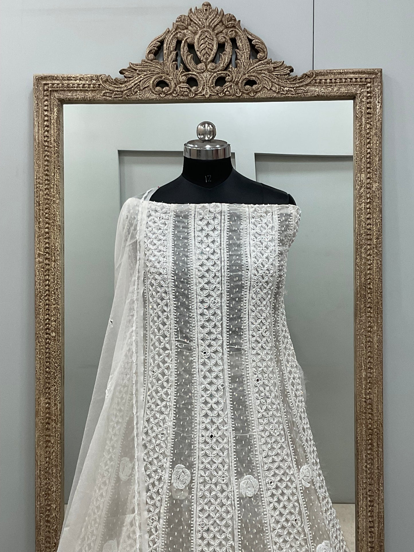 Semi Organza Anarkali Heavy Pearl and Sequence Off-White
