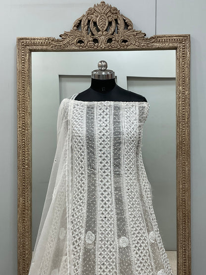 Semi Organza Anarkali Heavy Pearl and Sequence Off-White