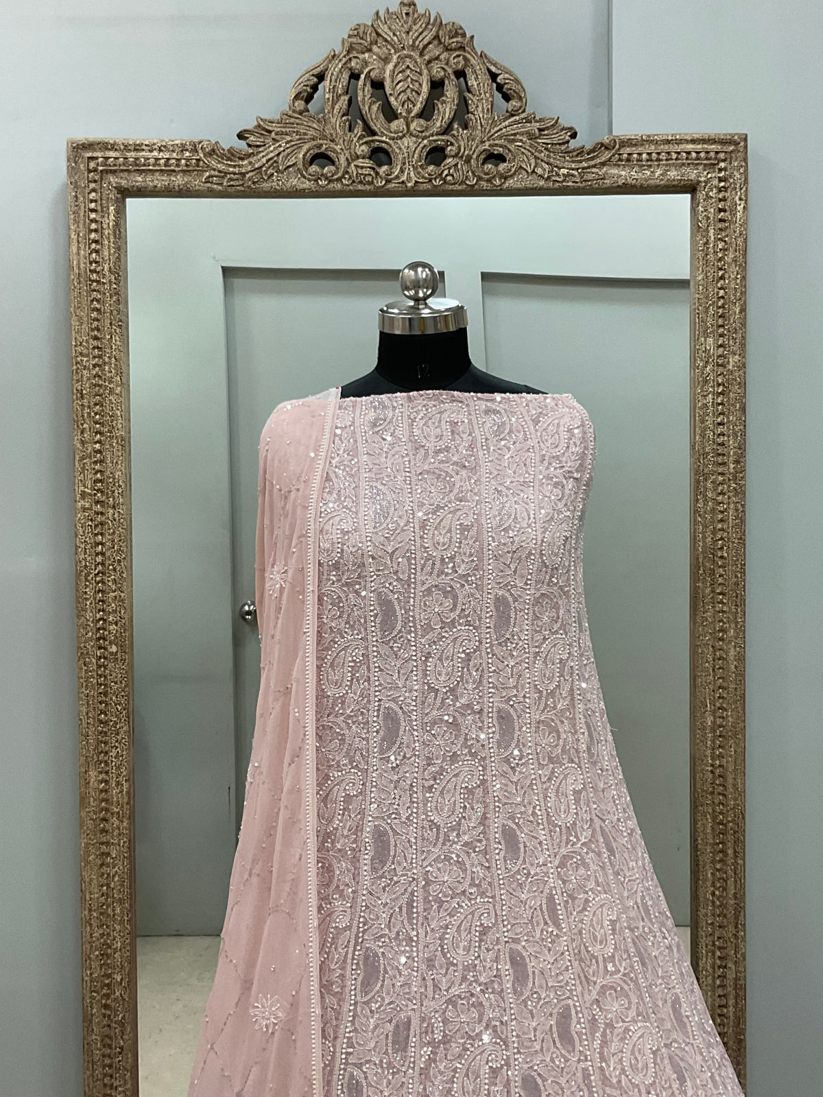 Pure Georgette Anarkali Heavy Pearl, Cutdana and Sequence Pink