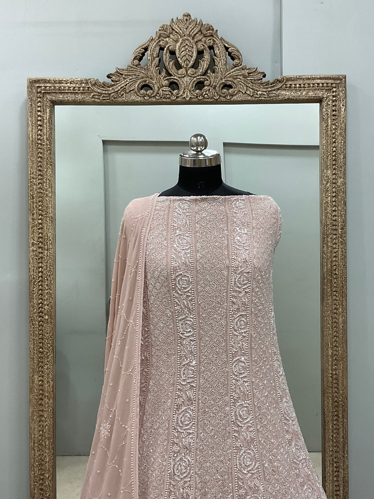 Pure Georgette Anarkali Heavy Pearl, Cutdana and Sequence Pink