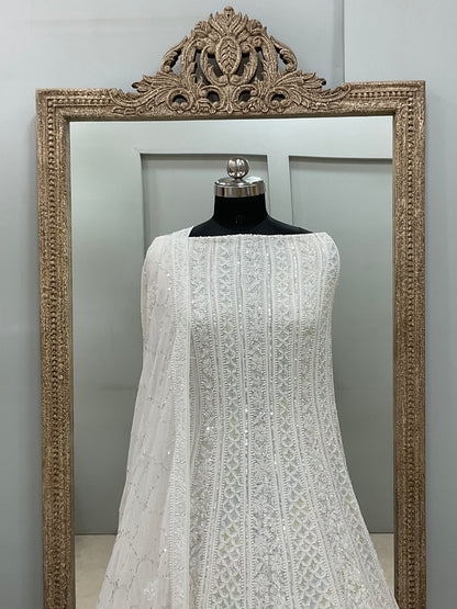 Pure Georgette Anarkali Heavy Pearl, Cutdana and Sequence White 03