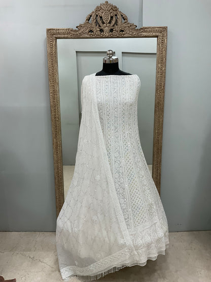 Pure Georgette Anarkali Heavy Pearl, Cutdana and Sequence White 03