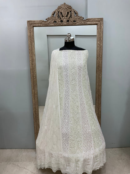 Pure Georgette Anarkali Heavy Pearl, Cutdana and Sequence White 04