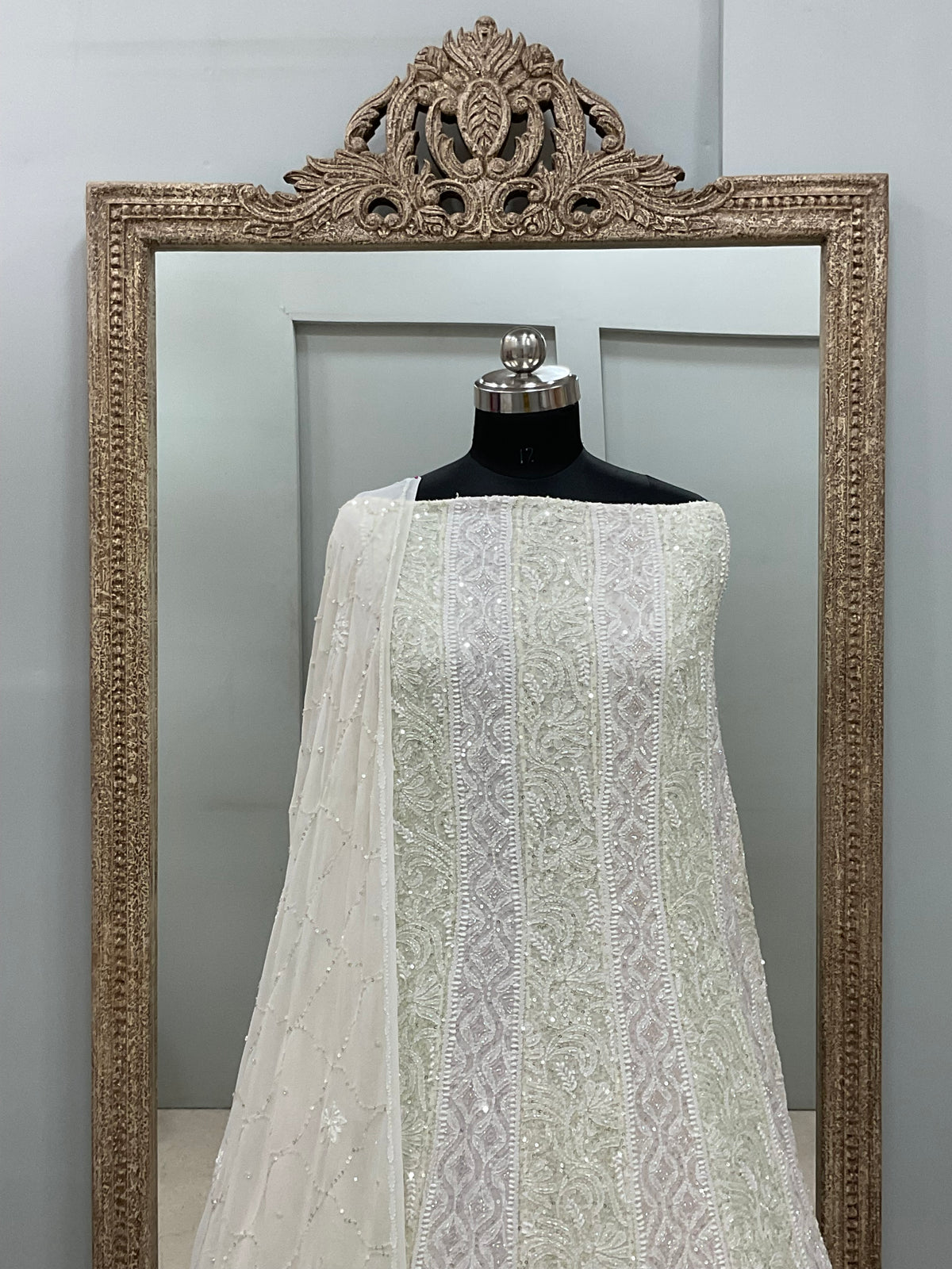 Pure Georgette Anarkali Heavy Pearl, Cutdana and Sequence White 04