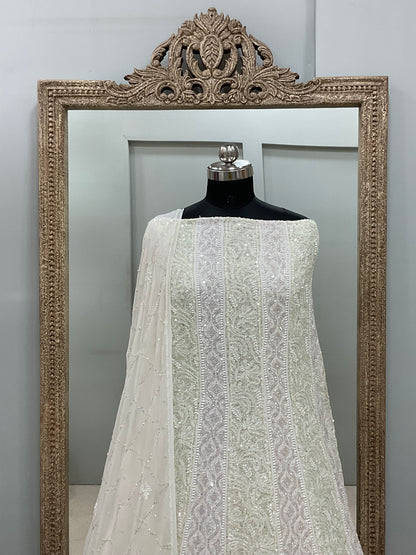 Pure Georgette Anarkali Heavy Pearl, Cutdana and Sequence White 04