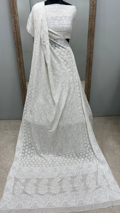 Pure Georgette Lehenga With Heavy Fine Chikan Work Off White 01