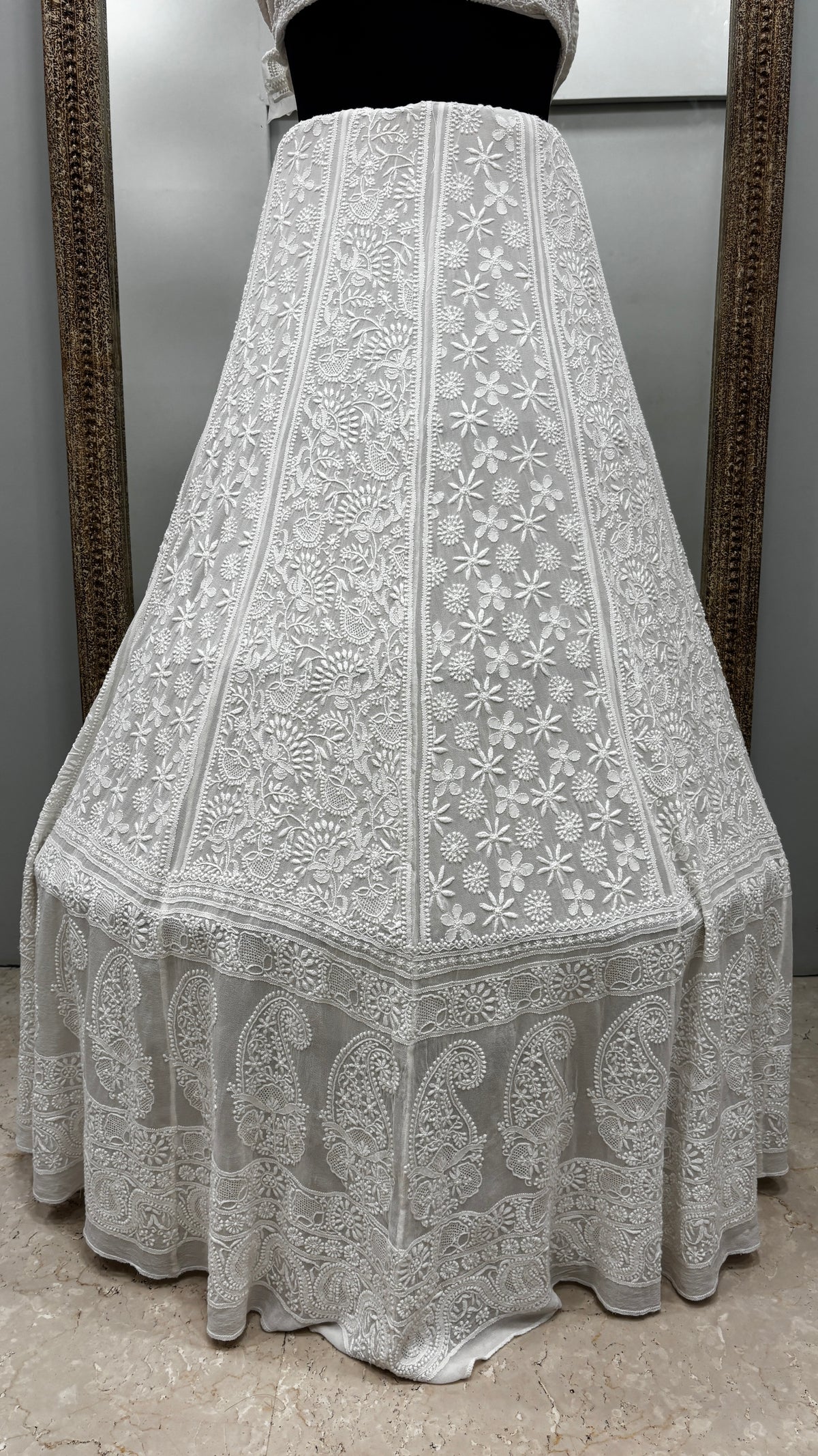 Pure Georgette Lehenga With Heavy Fine Chikan Work Off White 01