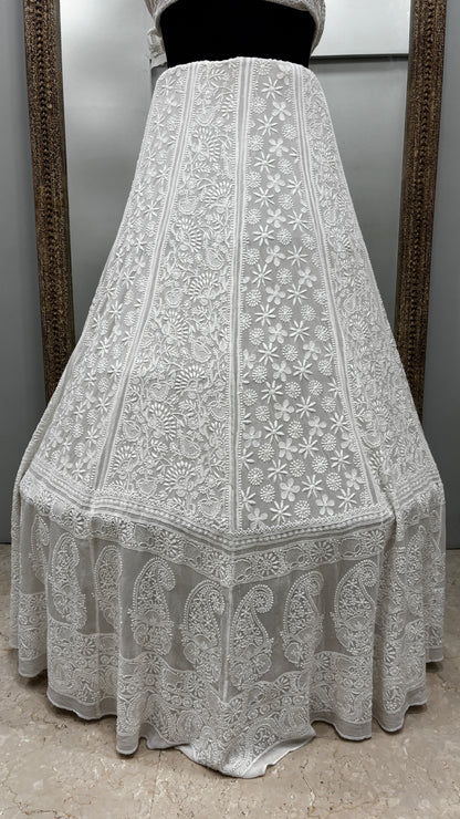 Pure Georgette Lehenga With Heavy Fine Chikan Work Off White 01