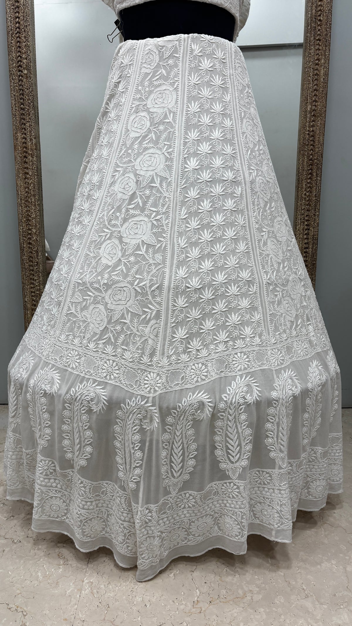 Pure Georgette Lehenga With Heavy Fine Chikan Work Off White 02