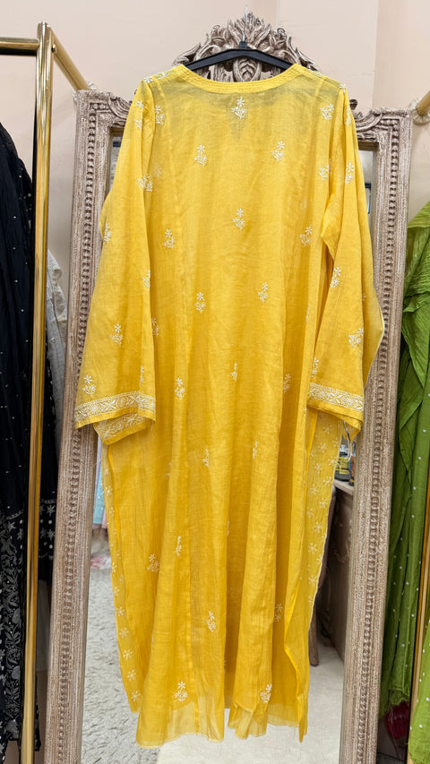 Tissue Semistihed Straight Chikan Jali Work Shirt And Dupatta Yellow