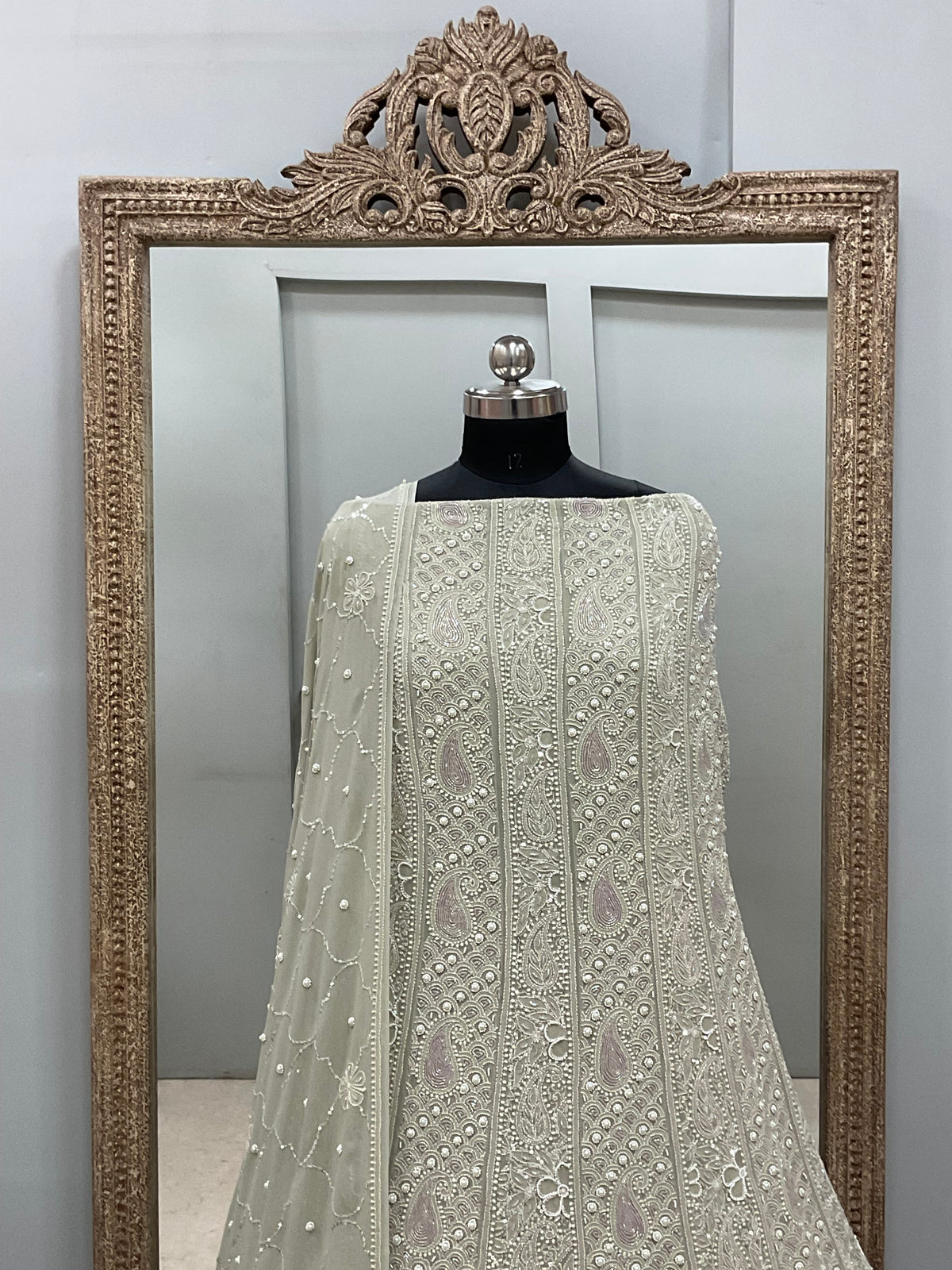 Pure Georgette Anarkali Heavy Pearl, Cutdana and Sequence Green
