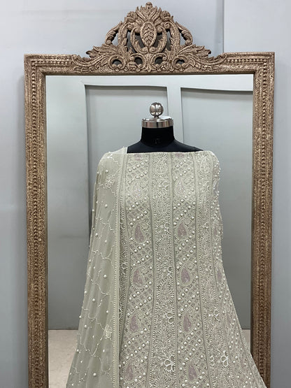 Pure Georgette Anarkali Heavy Pearl, Cutdana and Sequence Green