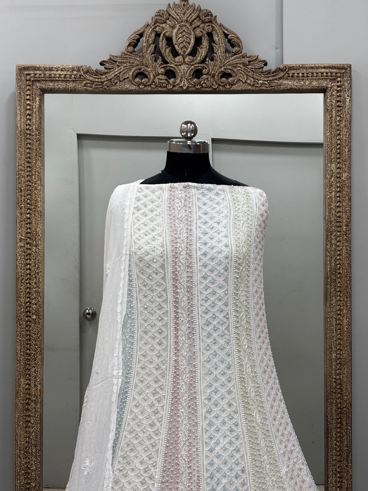 Anarkali Heavy Coloured Cutdana Offwhite 05