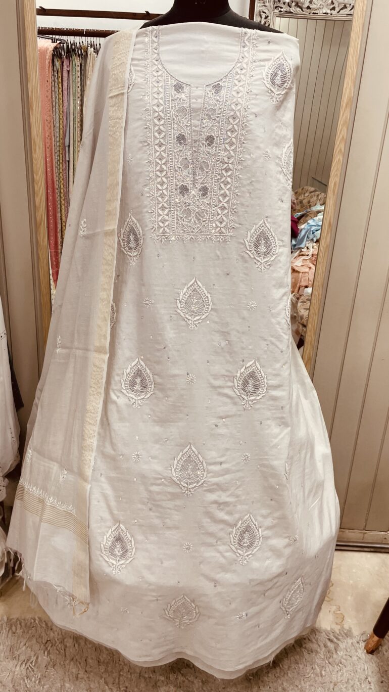 Pure Chanderi Straight Pearl Silver