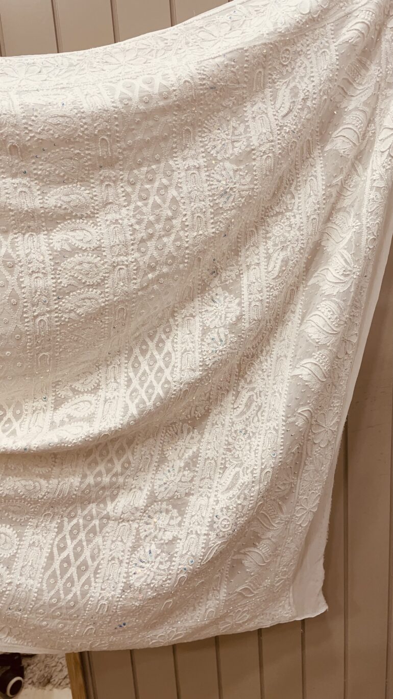 Pure Georgette Full half and half designer jaal Heavy Pearl