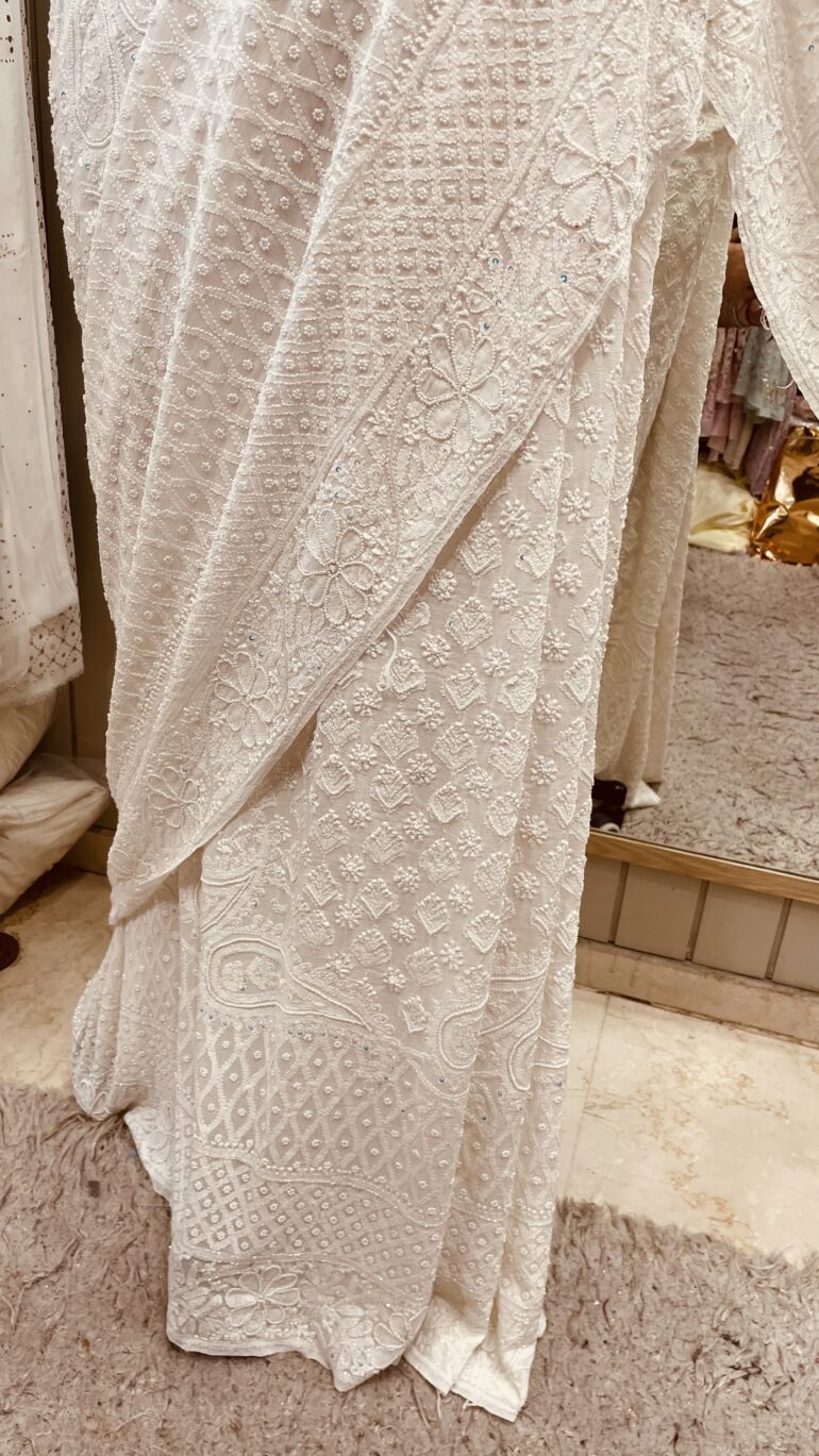 Pure Georgette Full half and half designer jaal Heavy Pearl