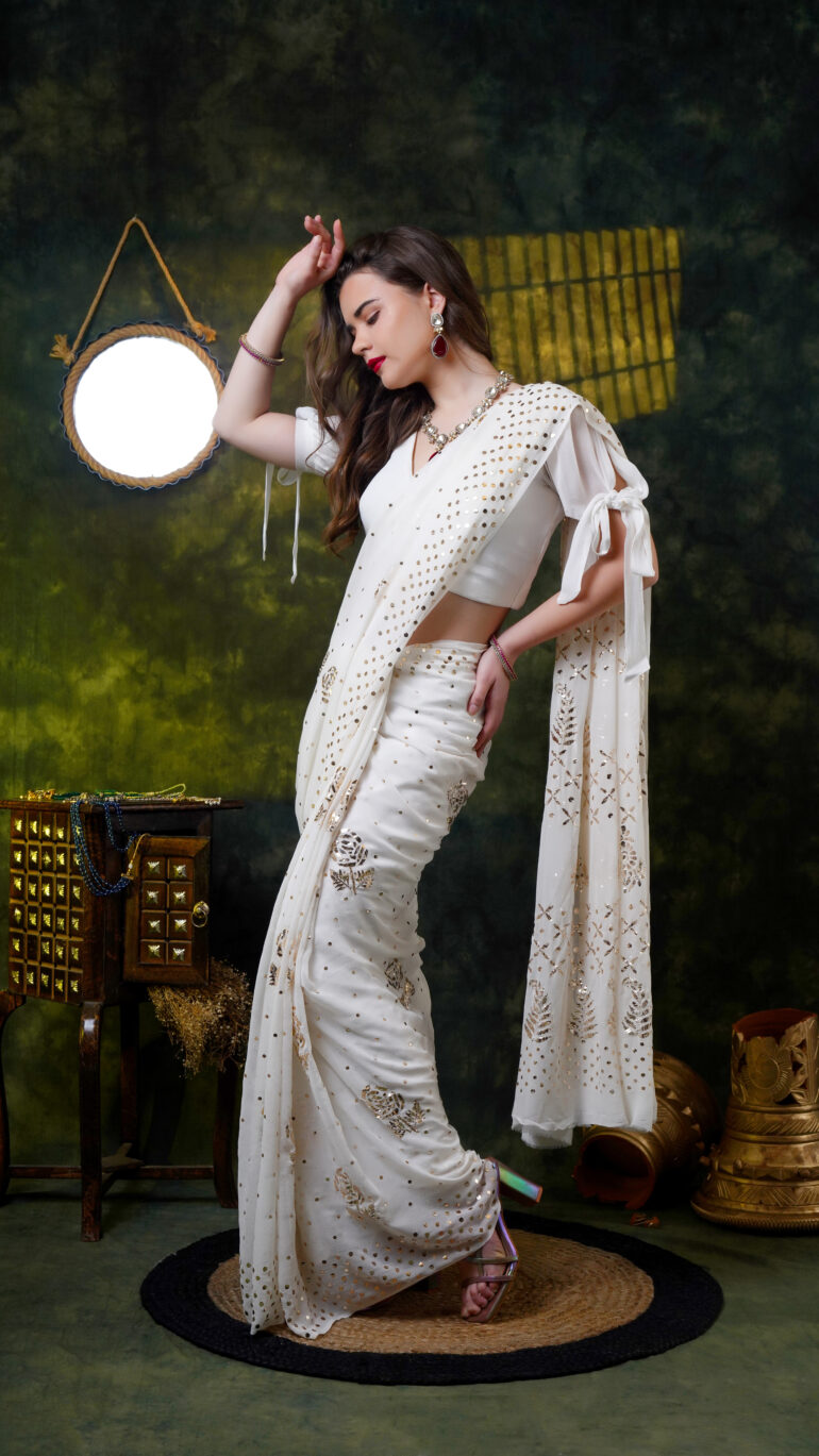 Pure Georgette Saree full jaal Mukaish and Badla Rose Motif